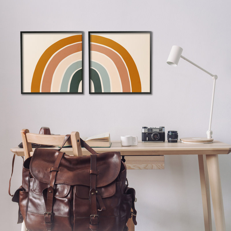 «Asymmetric Warm Retro Rainbow», ensemble de 2 estampes numériques par Victoria Borges, Giclée encadrée noir minuit