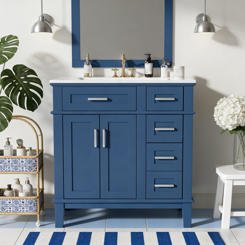 Meuble-lavabo moderne de 30 po avec lavabo en céramique, armoire de rangement à fermeture en douceur, tiroirs profonds et standards pour les petites salles de bain