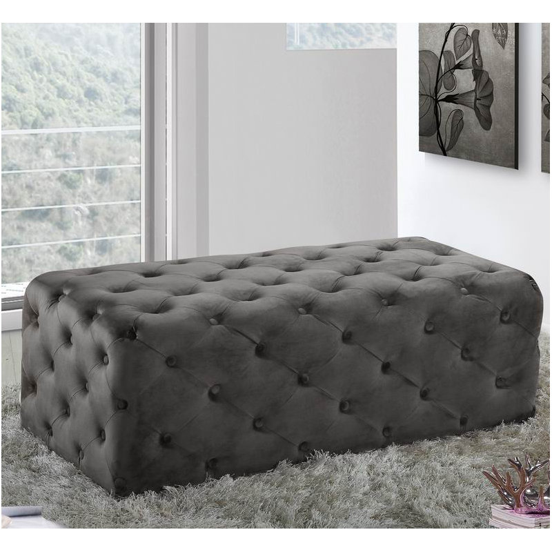 Paz Velvet Ottoman, Gray Velvet