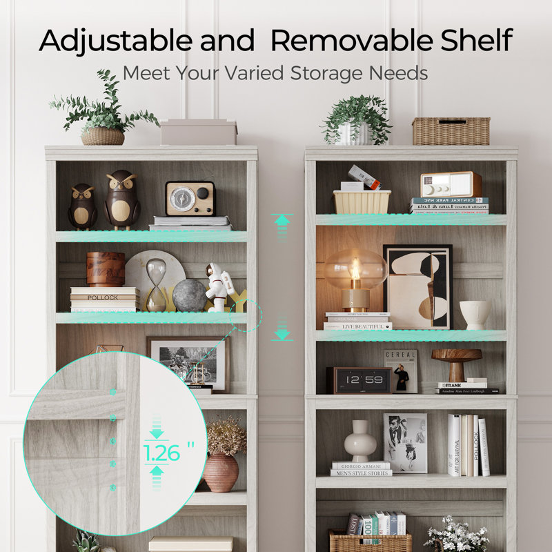 Patrick 31" W Tall 5 Shelf Bookcase - Set of 2, White, (5 Shelves) 31.2”W 