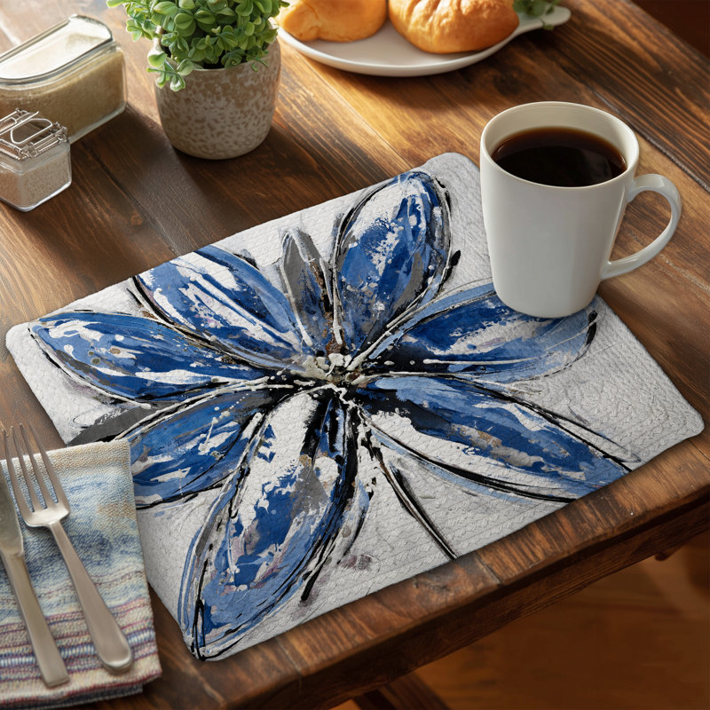Napperon à motif floral bleu botanique en polyester - Décoration intérieure