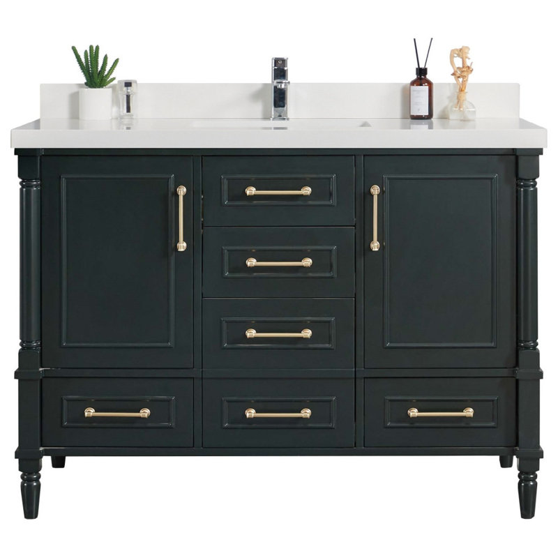 Ensemble de meuble-lavabo simple 48 po Flavell, Blanc, bordure droite
