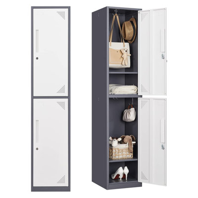 Armoire de rangement de 15 pouces de large avec 2 portes et clés pour les employés, l'école, la salle de sport et le bureau personnel