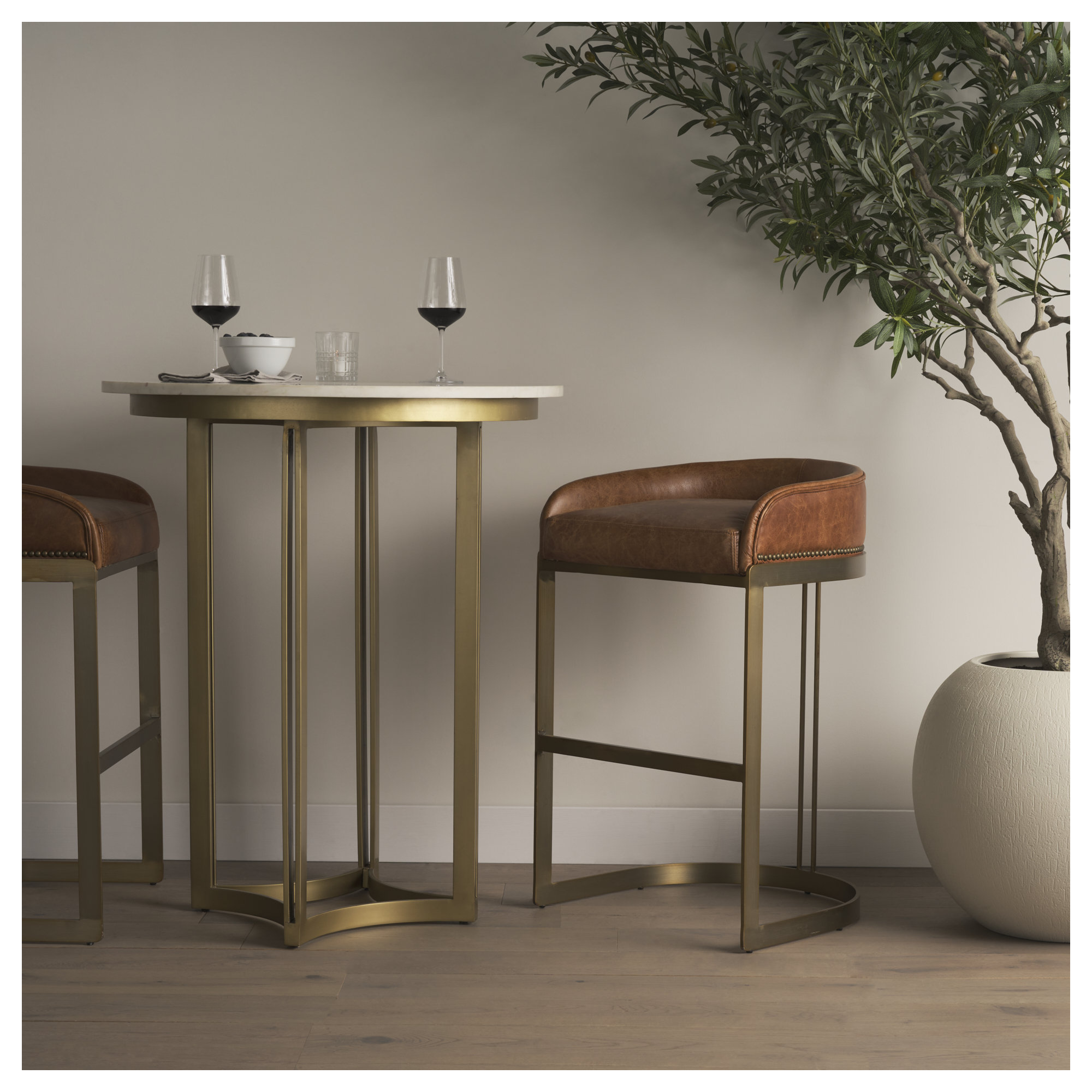 Wainwright Round Marble Dining Table, Counter Height ( 38" Height), 32" x 32", Gold