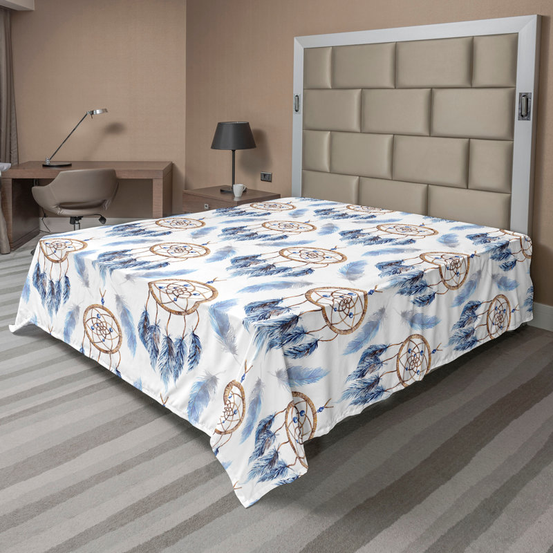 Drap plat Ambesonne, Drap plat de taille très grand, Lavande foncé et amande / motif de toile