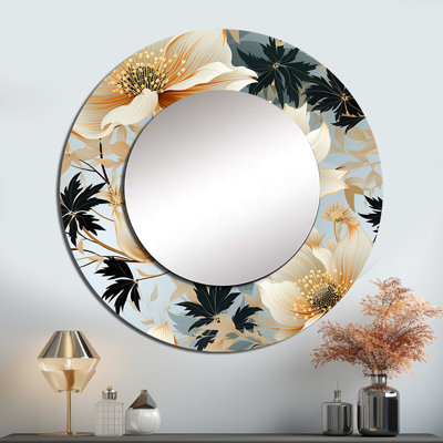 Rubyleigh Delicate Magnolia Dreams - miroir mural décoratif floral, grand miroir rond Cottage, impression d'art en métal