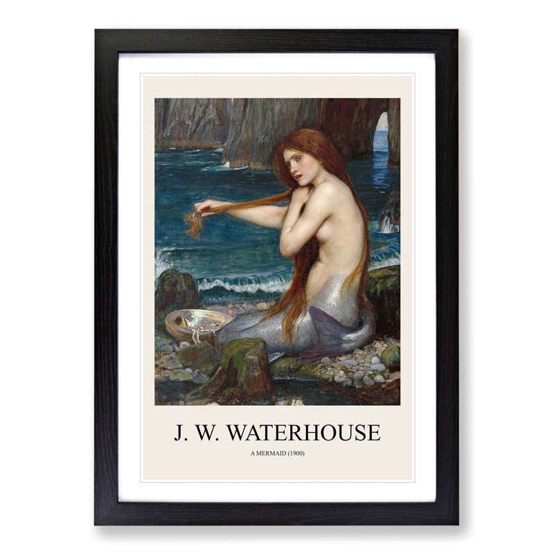 A Mermaid Vol.1 by John William Waterhouse - Picture Frame Painting, Black Framed, 48cm H x 36cm W x 2cm D