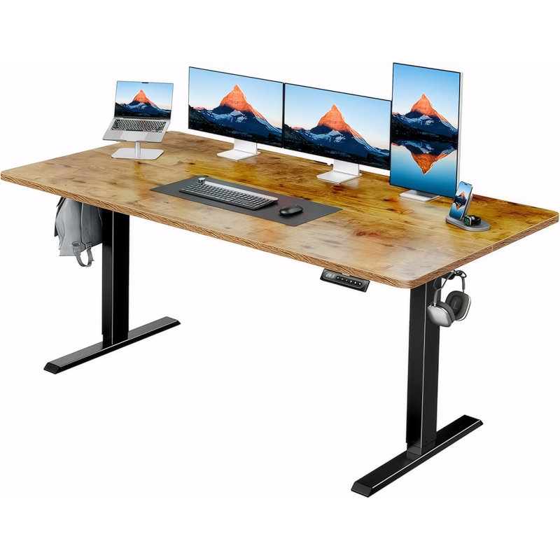 Bureau debout électrique à hauteur ajustable, L 55 po x P 28 po, Brun / Noir