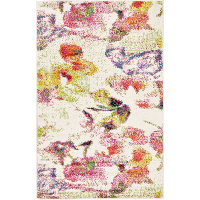 Tapis rose / jaune Forsan, Rectangle 3 pi 3 po x 5 pi 3 po