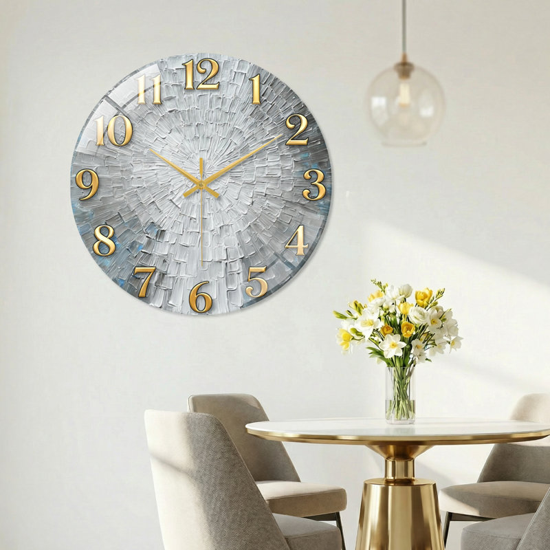 Horloge murale scintillante texturée en verre, 60 x 60 cm (23,6 x 23,6 pouces)