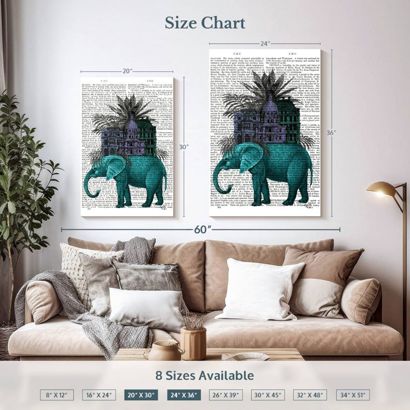 Brampt éléphant et citadelle I, H 36 po x l 24 po