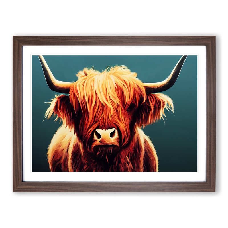 Highland Cow Portrait Vol.2 - Single Picture Frame Print, 25cm H x 34cm W x 2cm D, Walnut