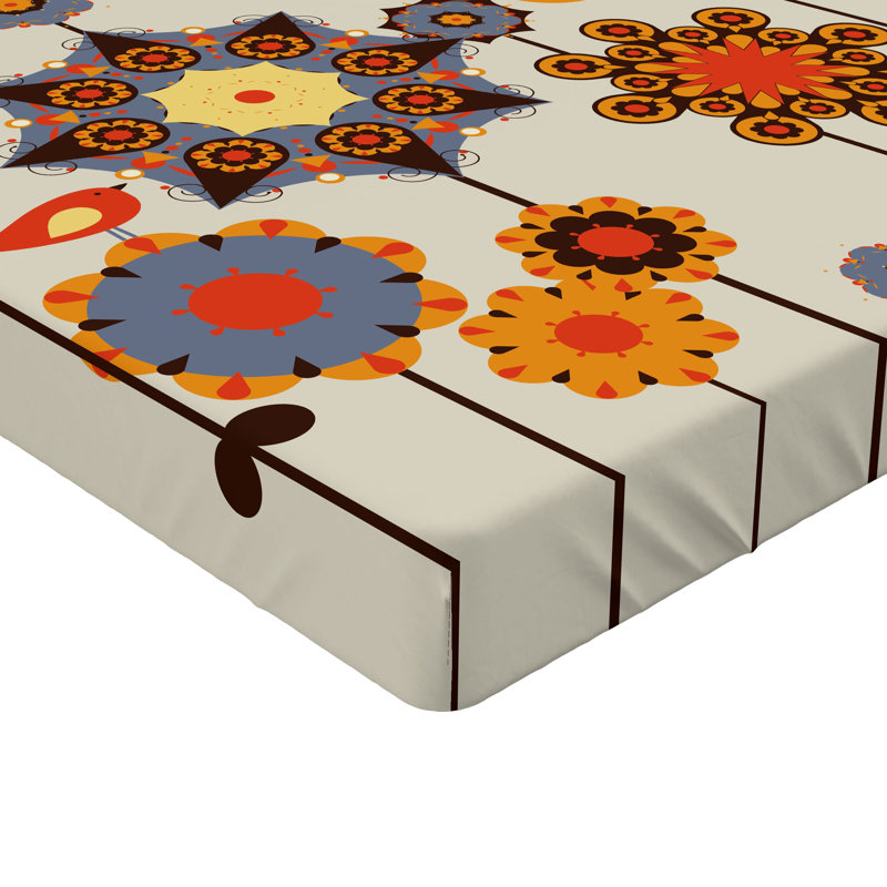Drap-housse orange Ambesonne, Drap-housse de taille très grand, Beige / orange / bleu / floral gris
