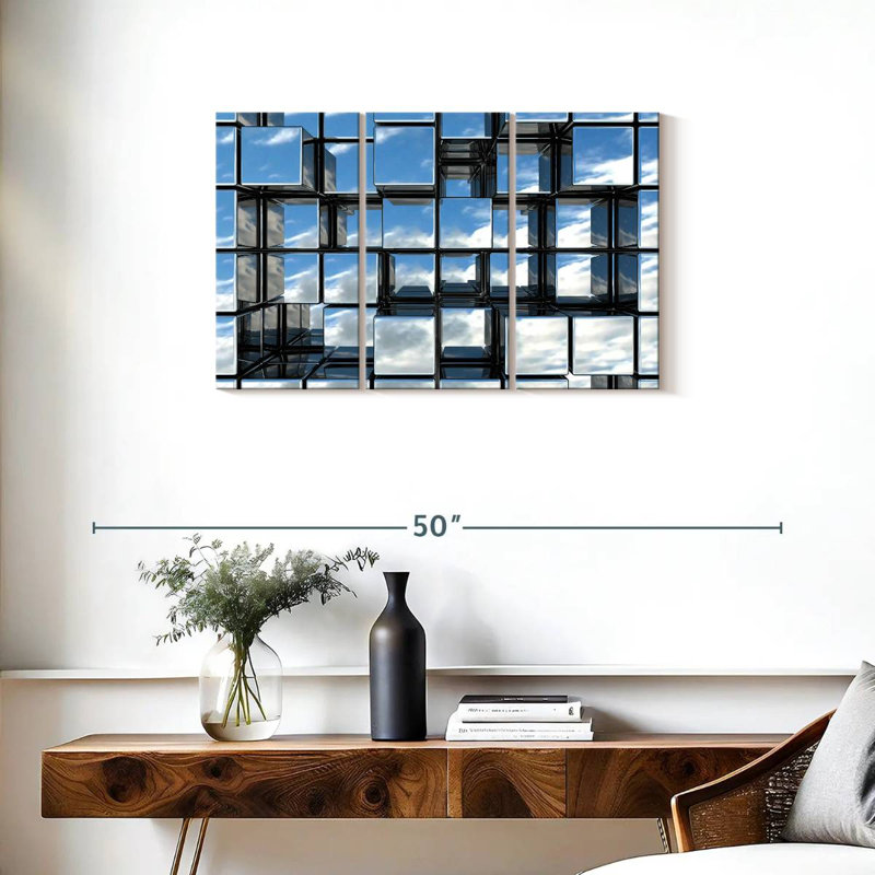 Ensemble de 3 miroirs abstraits carrés sur toile, H 33 po x l 20 po x P 1,25 po