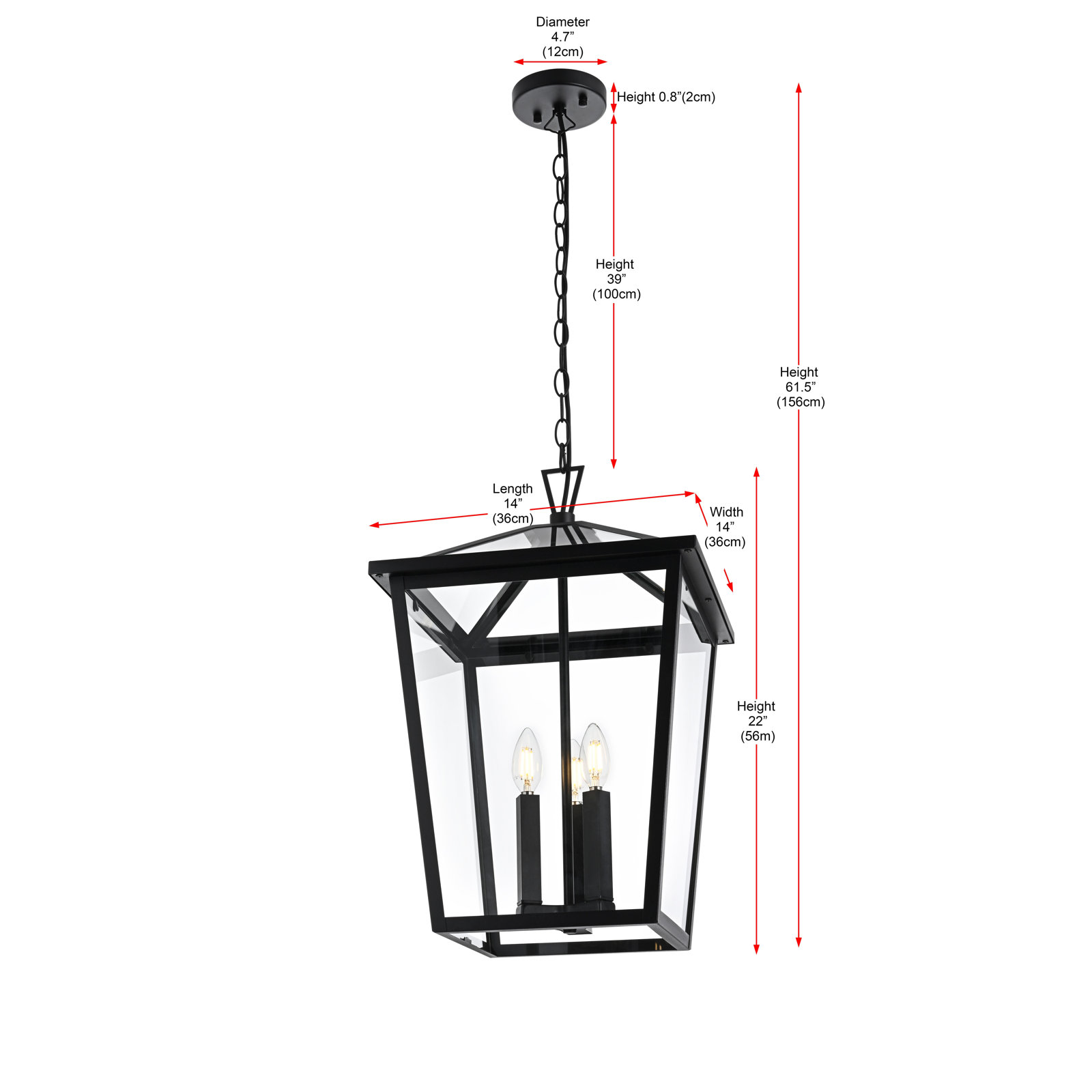 Outdoor Pendant Light, 22" H x 14" W x 14" D