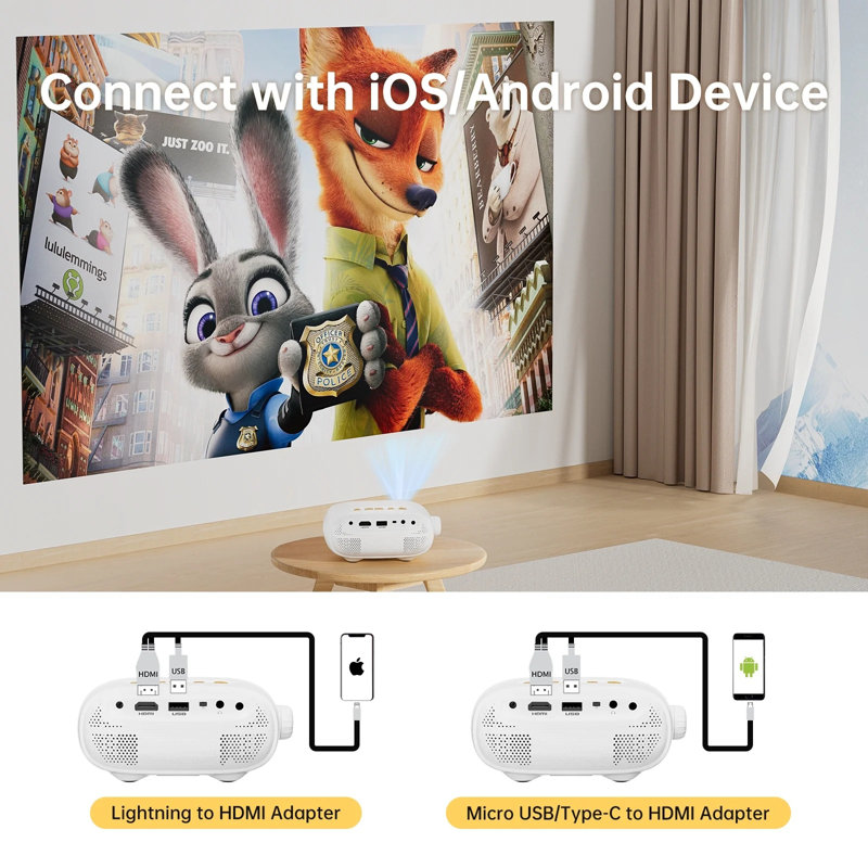 Mini Projector,1080p Projector 9500l Full Hd Projection, Portable Projector Compatible With Laptop/tv Stick/hdmi/ps4 Yellow