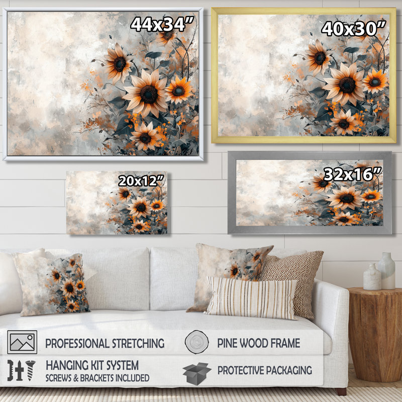 Donaho - Floral Wall Art, Impression encadrée flottante, Crème, crème, H 24 po x l 32 po