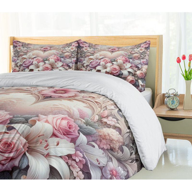 Romantic Duvet Cover, California King Duvet Cover + 2 Standard Shams