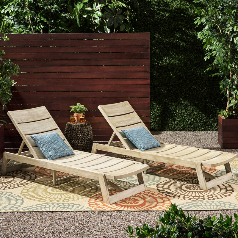 Chaise longue grise en bois (2) avec confort réglable et design 2 en gris, fabriquée en métal