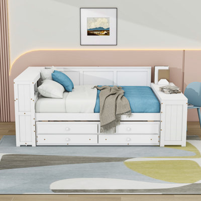 Daybed with Shelves,Drawers,Trundle,LED Light,Desk and Cabinet