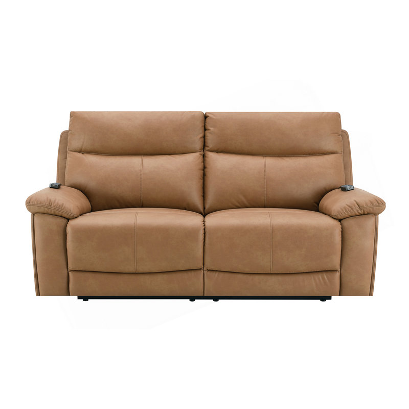 Chavis Brown Leather Aire Power Motion Loveseat W/USB & Power Headrest