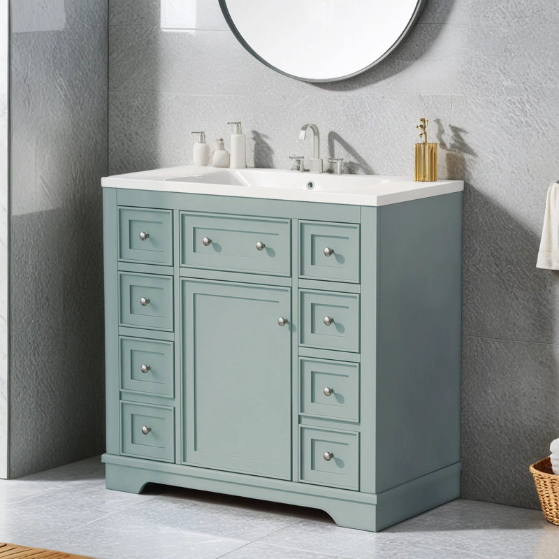 Nir 36 " W 1 Single Vanity Bathroom Vanity With Ceramic Top, Green
