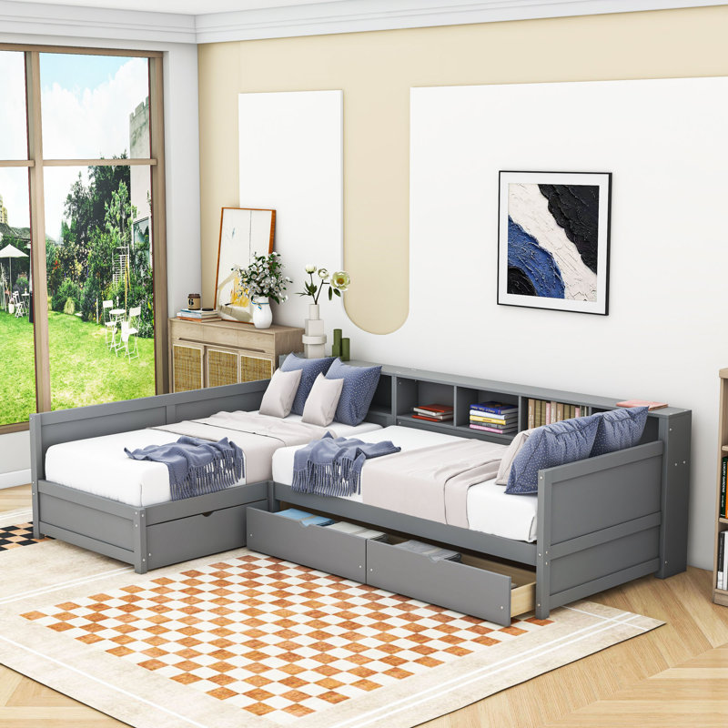 Wooden Daybed with Storage Drawers, Gray