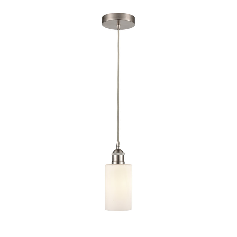 Luminaire suspendu cylindrique à 1 lumière Ervine, Blanc mat, Nickel satiné brossé