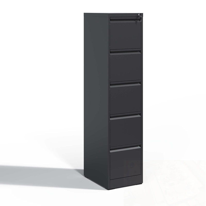 Metal Vertical File Cabinet with Lock and 5 Drawers, Black