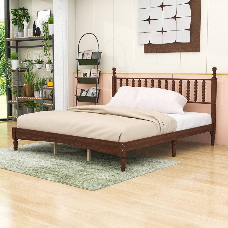 Wood Platform Bed with Headboard, King