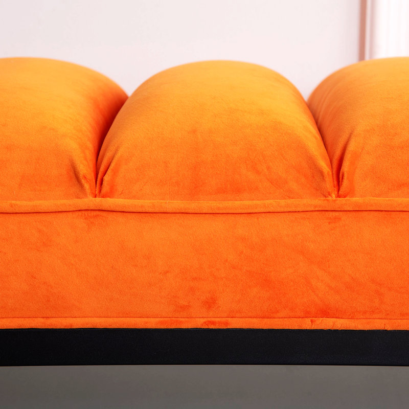 Lubbert Faux Leather Bench, Orange, Solid Wood