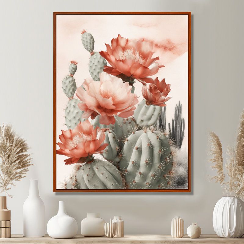 Cactus du désert rouge Louver sur toile, H 20 po x l 12 po, Toile tendue
