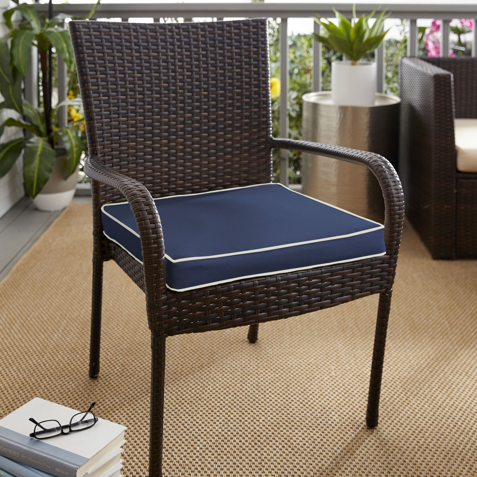 Sunbrella Outdoor Dining Chair Cushion, 2" H x 17" W x 17" D, Sunbrella - Canvas Navy