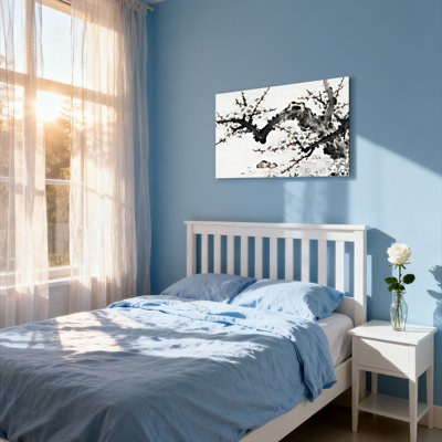 «Black and White Plum Blossom Tree», reproduction d'art sur toile tendue sur toile, ensemble de 1