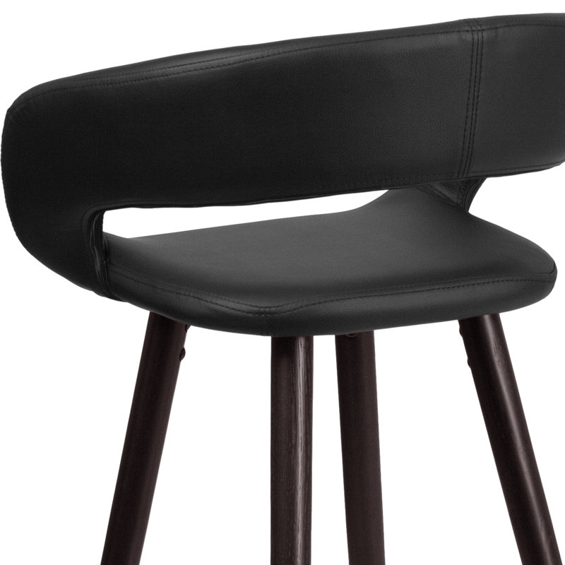 Palafox 24'' High Contemporary Vinyl Counter Height Stool with Wood Frame, Black, Bar Stool (29” Seat Height)