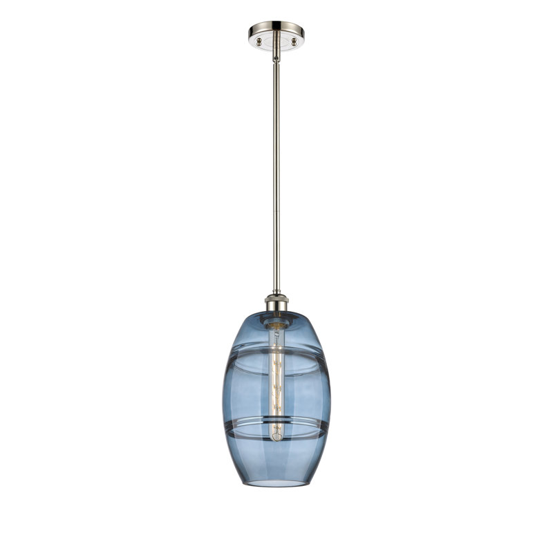 Luminaire suspendu à tige 1 lumière 10 po Ballston Bettylou, Nickel poli, H 9,88 po x l 8 po x P 8 po, Bleu princesse