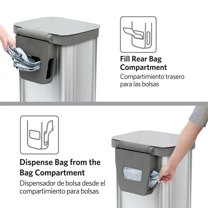 Glad Step Trash Can, Series 2 Soft Close Bin with Odor Protection, 20 Gal, Metal, 20 Gal , Silver
