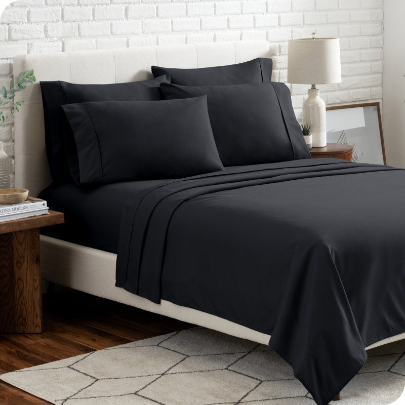 Microfiber Sheet Set with Bonus Pillowcase Set, Black, California King