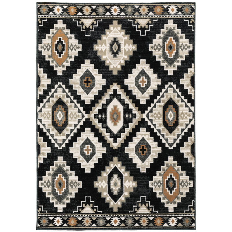 Tapis gris anthracite / ivoire Basurto Southwestern, Rectangle 3 pi 10 po x 5 pi 5 po