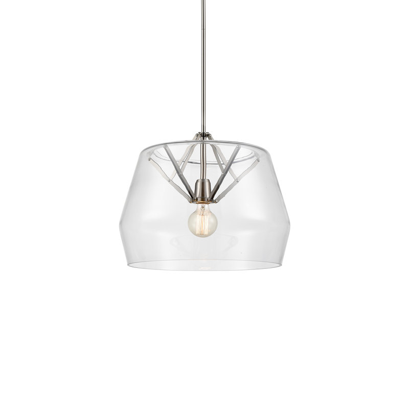 1 - Light LED Pendant, Brushed Nickel, Clear, 11.75" H x 17.75" W x 17.75" D
