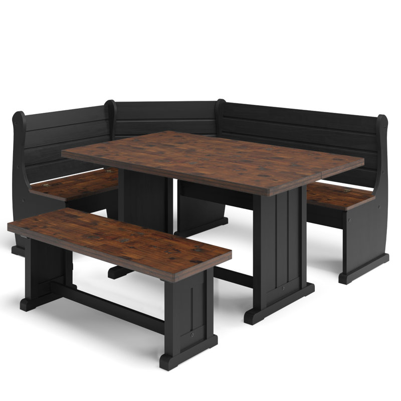 Corner Dining Set Delija Distressed | August Grove®, Black, Dark Oak/Black