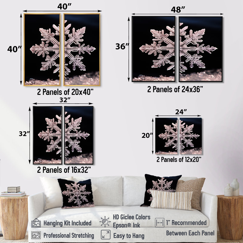 Cristal flocon de neige Tranquility I - paysage d'hiver grand art mural, Noir, H 36 po x l 48 po