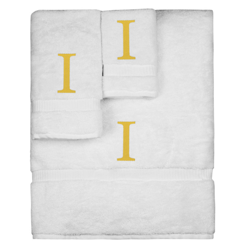 Ensemble de serviettes monogrammées - ensemble de 3 - lettre-bloc, I, Blanc / Doré