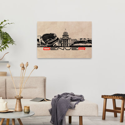 Denver City Skyline View Retro Vintage Abstract Architecture City, art mural