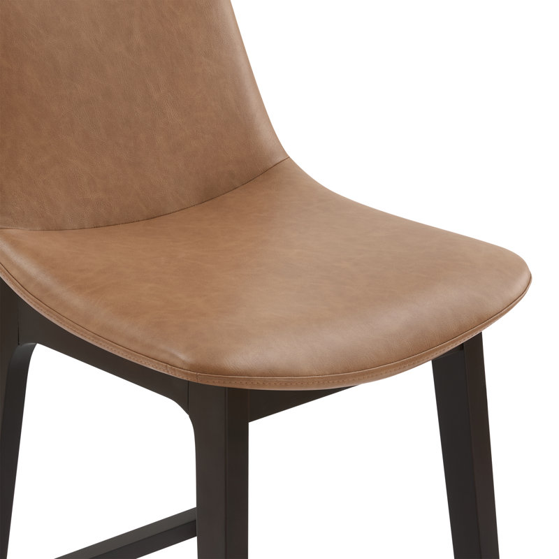 Tabouret de comptoir en similicuir avec pieds en bois massif, Tabouret de comptoir (assise à une hauteur de 26 , Brun