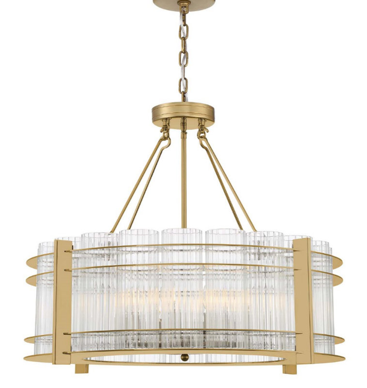 Lustre tambour unique à 10 lumières Leonia, Nickel poli