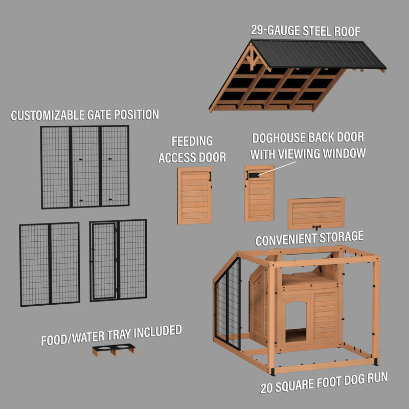 Backyard Discovery Waggin' Retreat Cedar Wood Outdoor Dog Kennel with Galvanized Steel Roof and Easy-Access Feeding Door