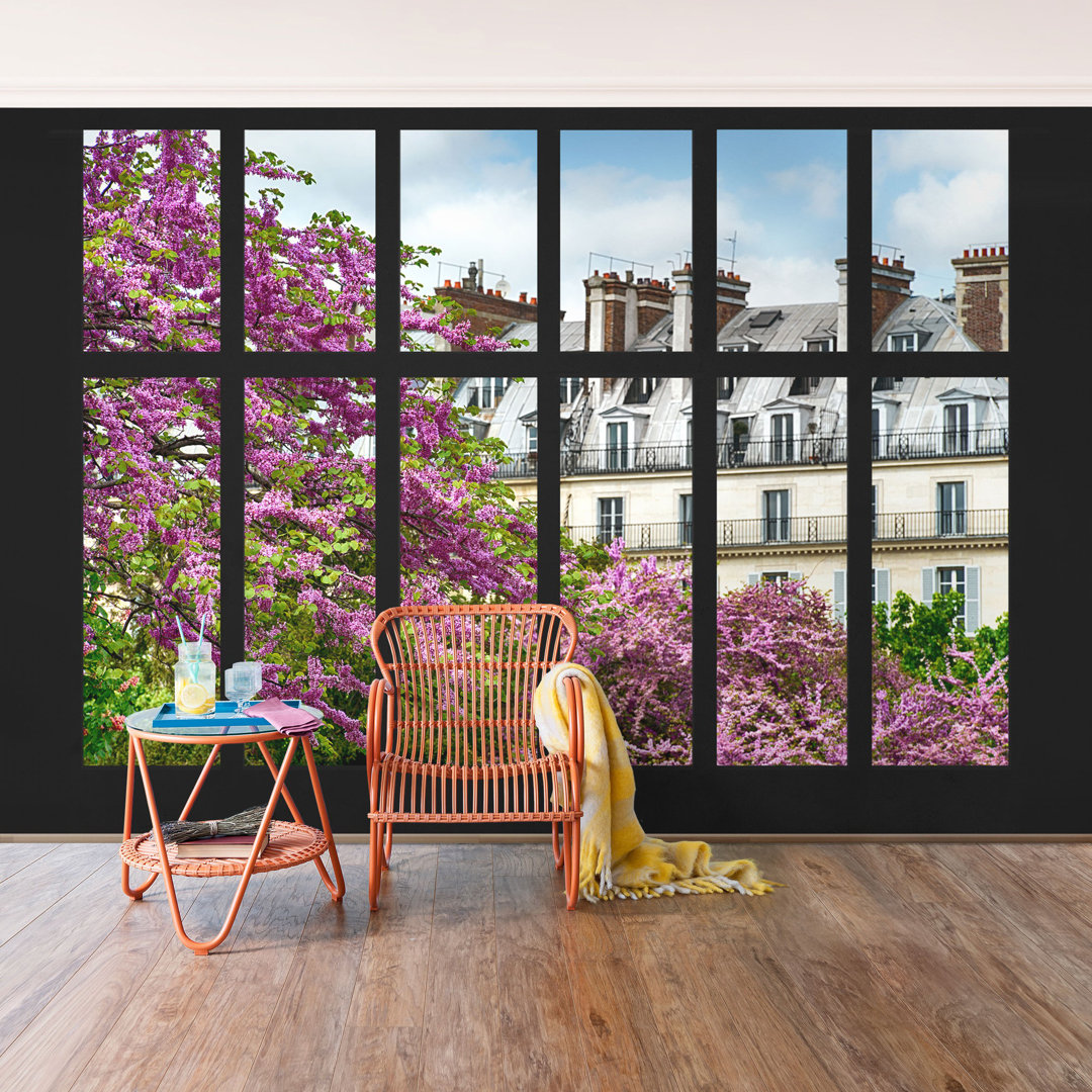 Halbglänzende Tapete Paris Fenster Frühling