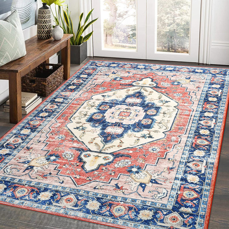 Shuvonne Washable Floral Indoor Rug, Rectangle 5' x 7'