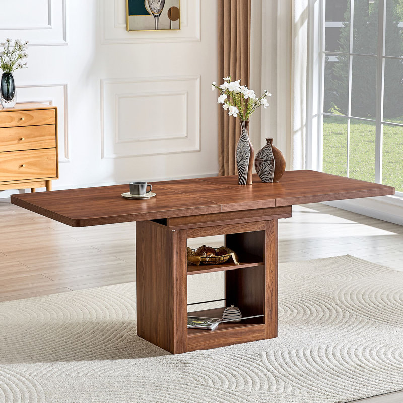 An Expandable Dining Table With Storage Space ,Expandable Kitchen Dining Table. Rectangular Pull Table With Sturdy MDF Frame,  Accommodating 4-8 People.